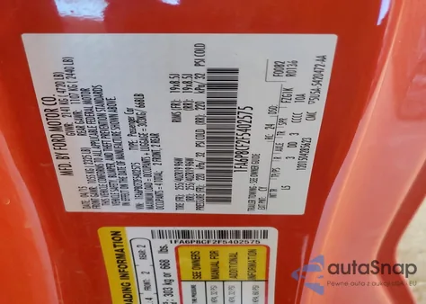 2015 Ford Mustang Gt z USA, uszkodzony, nr VIN 1FA6P8CF2F5402575